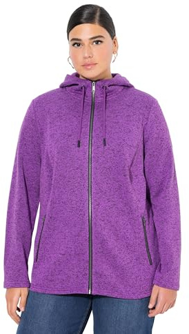 Ulla Popken dam stickad fleece-jacka, huva, dragkedjefickor dragkedja sweatshirts, lila, 46/48, lila, 46-48