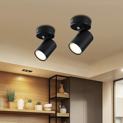 Zedelmaier Deckenlampe 2 Stück Deckenleuchte Deckenstrahler 1 Flammig LED GU10 Rund Deckenspot für Wohnzimmer Schlafzimmer Arbeitszimmer Flur kinderzimmer lampe decke Küche ohne Leuchtmittel Schwarz