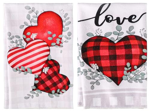 lasuroa 2stk Geschirrtuch zum Valentinstag, 40x60cm Küchenhandtuch-Set zum Valentinstag Handtücher zum Valentinstag Geschirrtuch mit Herzen zum Abtrocknen von Geschirr Kochgeschirr Pfanne Topf