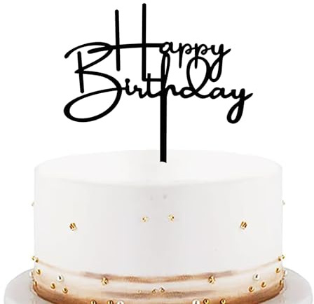 Koboko Schwarz Happy Birthday Cake Topper Acryl,Tortendeko Geburtstag | Kuchen Deko,Happy Birthday Tortendeko,Deko Torte Geburtstag Mann Frau Mädchen Junge,Geburtstagsdeko Kuchen 13,2x13,8cm