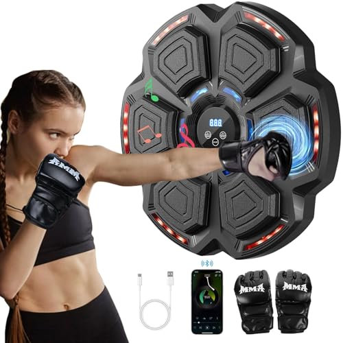 Asoway Machine de Boxe Musicale Smart LED, Bluetooth Musicboxing avec Gants de Boxe, 9 Vitesses, 9 Modes D'entraînement et Mode de comptage pour Adultes et Enfants