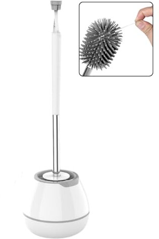 Escobilla de baño de Acero Inoxidable y Silicona. Escobillero WC. Limpieza hogar Aseo. Limpiador baño Cepillo Inodoro. Silicone Vater. Toilet Brush. Casa banho. Blanca.
