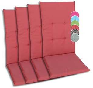 GO-DE Textil Bequeme und attraktive Polsterauflagen für Hochlehner-Gartenstühle (4er-Set, Uni rot, Hochlehner)