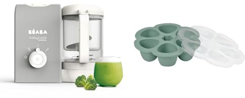 BÉABA, 1 Babycook Solo Express et 1 Multiportions, Robot Bébé 4 en 1 Mixeur-Cuiseur, Cuisson Express 15min, Mixage sur-mesure, Cuisson Vapeur Douce et Saine, Décongélation, Gris et Vert Sauge