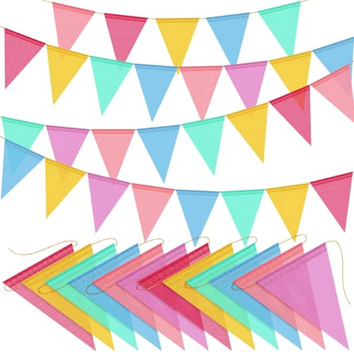 72pcs Colorful Pennant Banner Flags 79ft Rainbow Triangle Banners | Garland Flag for Classroom Birthday Spring Easter Graduation Festival Wedding Decoration