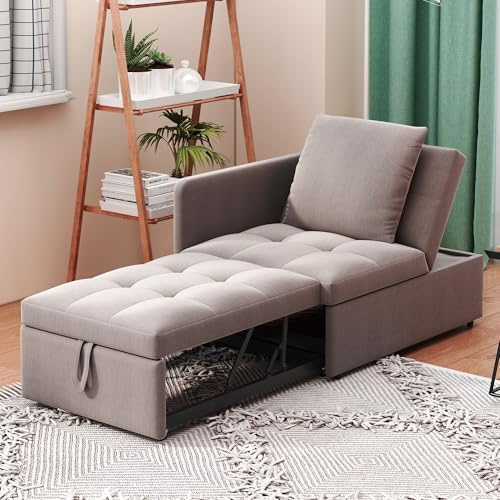 3 in 1 Multifunktions-Schlafsofa, Polsterbett Tagesbett Ausziehbar Schlafsofa, Leinenstoffsofa mit verstellbarer Rückenlehne, Sofabett Bettsofa Gästebett Jugendbett, Liegesofa für kleine Räume, Grau