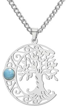 Amaxer Collar de árbol de la vida para mujer, luna creciente celta, nudo celta, árbol de la vida, collar con colgante de árbol de la vida, joyería de regalo, L50, Acero inoxidable, No es una piedra