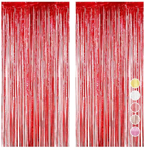 RELONGGI Glitzer Vorhang 2er-Set | Lametta Vorhang 1m x 2m | Party Deko für Geburtstag, Hochzeit, Weihnachten (Rot)