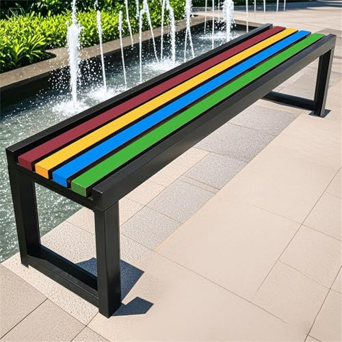Pounjsd Banc de Jardin Exterieur, Banc Exterieur Jardin sans Dossier, Toutes Saisons, avec Pieds à Cadre en Métal, pour Cour, Balcon, Parc, pelouse, Patio, Cour, école, Douche, vestiaire 100×40×45cm