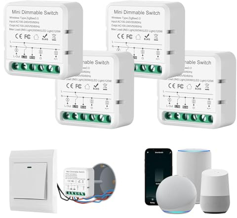 Zigbee Dimmer Unterputz, Dimmer Schalter, Dimmschalter für led lampen,Unterputz Dimmschalter, Kompatibel mit Alexa Google Home,Tuya, Smart Life,Neutralleiter Erforderlich,Sprachsteuerung