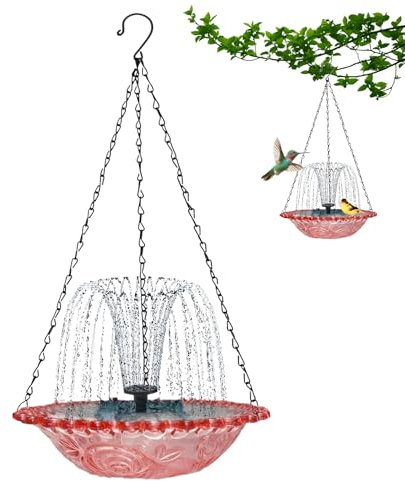 Baño Colgante de pájaros con Fuente Solar | Fuente de baño de pájaros solares para el baño Solar al Aire Libre, atrae a los colibríes, decoración del jardín para el Paisaje de Vida Silvestre, Patio
