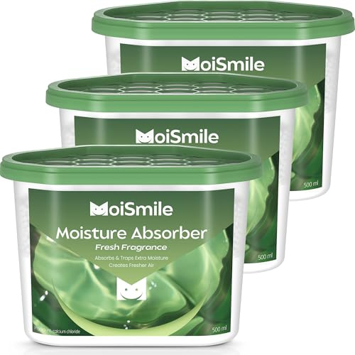 Moismlie Absorbateur d'humidité Pack 3, Déhumidifier pour salle de bain, voiture et cave, Boîtes d'absorption d'humidité rechargeables de 10,5 oz.