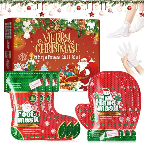 Foot Peel Mask, 3 Pares Peeling Pies + 3 Pares Mascarilla de Manos, Navideño Mascarilla para Pies Nutre, Calma, Hidrata y Repara Profundamente la Piel Seca