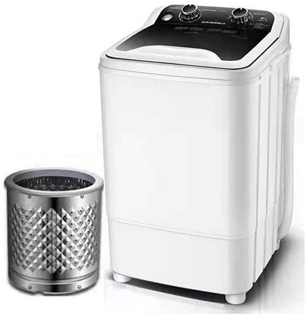 Portable Single-Tub Washing Machine With Drain Basket Mini - 7 Kg Washing Capacity Washing Power 400W For Apartments, Camping, Dorm Room,Black