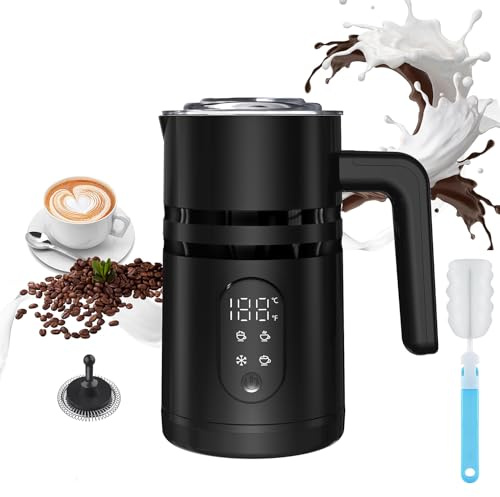 Montalatte elettrico e vaporiera 4 in 1, capacità 350 ml, tazza in acciaio inossidabile con display della temperatura - Macchina per schiuma calda e fredda per caffè, latte, (Nero)