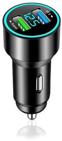 Cargador USB para Coche, 66 W [Super y 3,1 A], Cargador para mechero de Coche con voltímetro LED, Adaptador para Coche Compatible con iPhone 16 Pro 15, Galaxy S25 S24, Google Pixel 9a