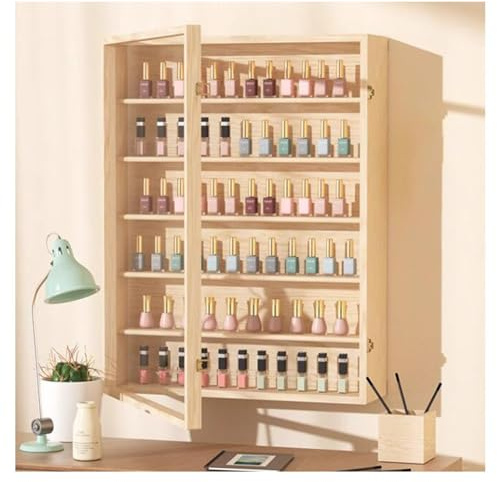 Regal für ätherische Öle und Nagellackregal mit Acryl-Tür, stilvoller Organizer für Schlafzimmer, Wohnzimmer, Arbeitszimmer und Einzelhandel, natürliches Finish