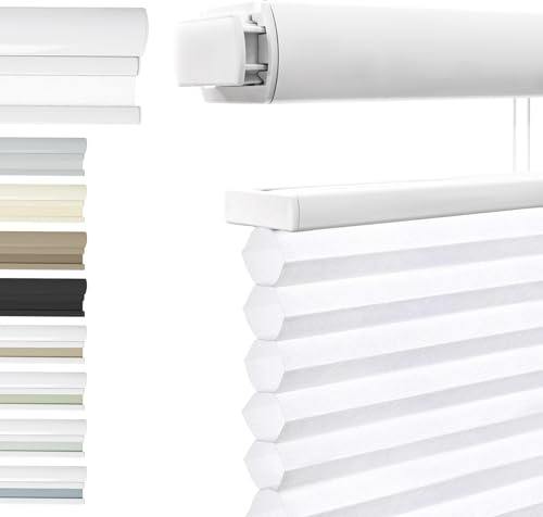 Luxevoir Panoramix Top Down Bottom Up Cellular Blinds No Drill No Tools Custom Cordless Honeycomb Shades for Window Privacy Blinds Window Treatment(Light Filtering White,Custom Size)