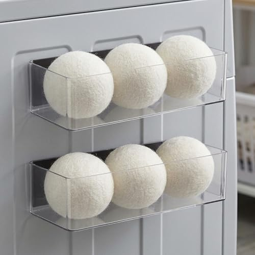 Rainmae 2 Pcs Magnetic Dryer Ball Holder Set Laundry Pods Dryer Sheets Storage Baskets for Laundry Room Organization Wall Mounted Magnetic Dryer Ball Container Basket for Storage and Home Organization