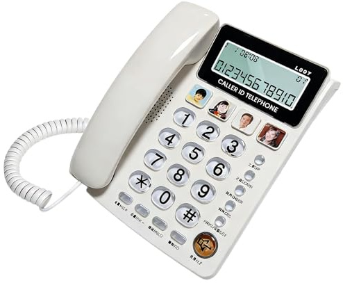 Snorvixre Téléphone filaire avec numéro extra large, visible pour l'appelant et molette de réglage du volume pour une utilisation facile, téléphone filaire avec de grandes touches