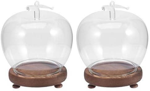 minkissy Lot de 2 Dômes en Verre Transparent avec Base en Bois, Éclairage Ambiant Chaud, Protection Anti-poussière pour Figurines et Objets Décoratifs, pour Décoration Maison ou Bureau