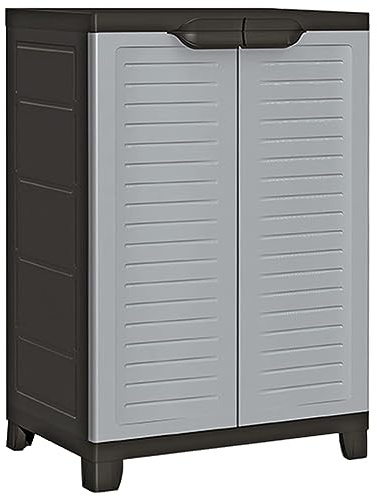 Fisinber Armoire de jardin en plastique - 65 x 45 x 97 cm - Gris - Avec 3 étagères - Multi-usage - Verrouillable - Peu encombrante - Pour balcon, garage, bureau et espace de rangement