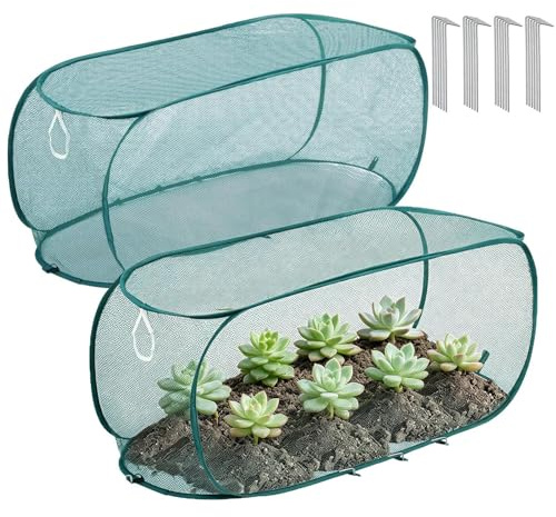 Pop-up Netz Pflanzenabdeckung | Faltbare Hochbeet Abdeckung 100x45x40cm | Insekten & Vogelsichere Pop-up Pflanzenschutzabdeckung mit 12 Heringen | Pflanzenschutznetz für Obstkäfige Garten Kleingarten
