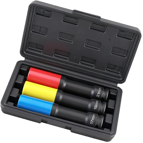 3 Piece Portable Socket Set 1 / 2Inch Drive Featuring Individual Storage for Easy Organization and Carrying Car Maintenance