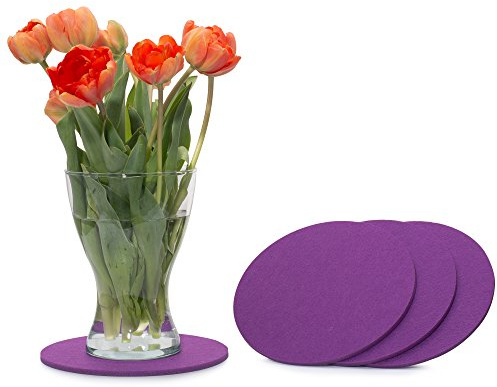FILU Filzuntersetzer rund 20cm 4er Pack (Farbe wählbar) violett/lila - Untersetzer aus Filz für Tisch und Bar als Glasuntersetzer/Getränkeuntersetzer für Glas und Gläser