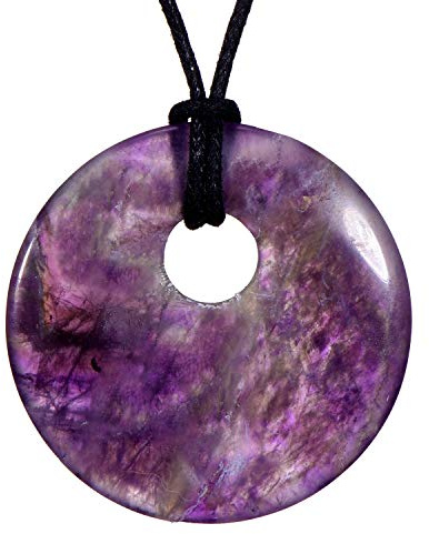 Morella Women's Necklace 31.5 inch - 80 cm gem-Stone Donut Pendant Amethyst in a Velvet Bag