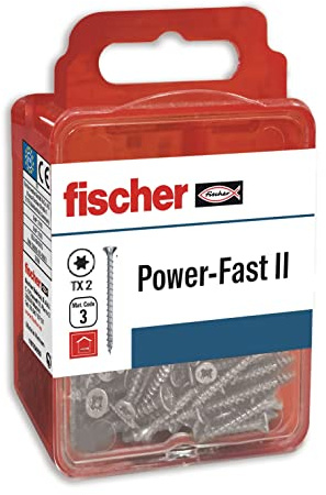 fischer Power-Fast - caja de tornillos especiales para madera 3x25mm, para atornillado de maderas, conexión de maderas macizas o fijación de piezas a la madera,25 ud