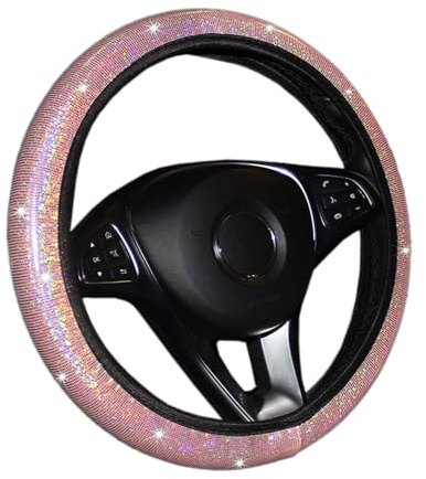 Lenkradbezug Glitzer, Bling Bling Lenkradabdeckung Universal Rutschfest Shiny Buntes Lenkradhülle für Frauen Damen Mädchen, Auto-Dekorzubehör, Rosa