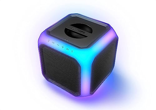 Philips TAX7207/10 Bluetooth-Party-Lautsprecher, 12 Stunden Wiedergabe, 360°-Partylicht, Drahtlosverbindung Für Party Und Wiederaufladbarer Akku Black
