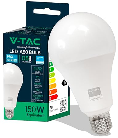 V-TAC LED Glühbirne A80 20W (entspricht 150W) - 2452 Lumen - LED Lampe - 6500K Kaltweiß - LED Glühlampe