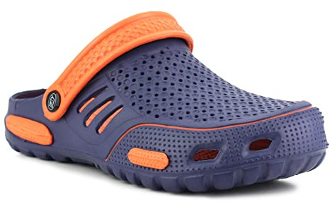 IMTY Mens Lightweight EVA Beach Clogs Summer Breathable Kitchen Garden Hospital Nurse Pool Water Shoe Mules Sandals (Navy/Orange, UK_Footwear_Size_System, Adult, Men, Numeric, Medium, Numeric_8)