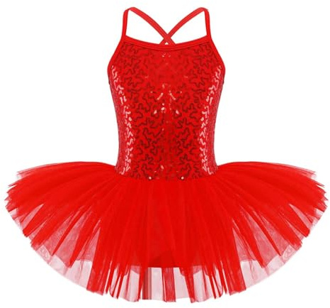CHICTRY Girl's Ballerinas Sequined Ballet Dance Dress Fancy Party Tutu Leotard Skirt Costume Dancewear Red 4-5 Years