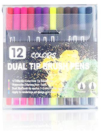 Aquarellstift 100 STÜCKE Farben Dual Tip Pinselstifte Zeichnen Malen Aquarell Art Marker Stifte Schulbedarf Skizzieren Malbuch 36 Schwarze Farbe (36 weiße Farbe) (12 Schwarze Farbe)