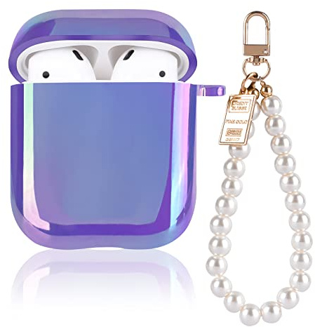 Custodia Scintillante per Airpods 1/2 Generazione con Portachiavi in Perla, Shiara Copertura Protettiva Antiurto in Morbido Silicone per AirPods 1&2, Brillantini Glitters Case per Donne - Viola