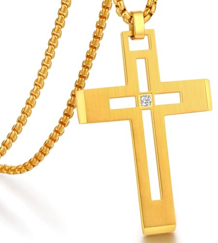 jiamiaoi 18 Karat Weißgold plattiert Kreuz Kette für Herren Damen Kette Kreuz Anhänger Gold Kreuz Kette Vergoldet Kreuz Kette für Männer Frauen Schwarz mit Kette 20 Inches-26Inches
