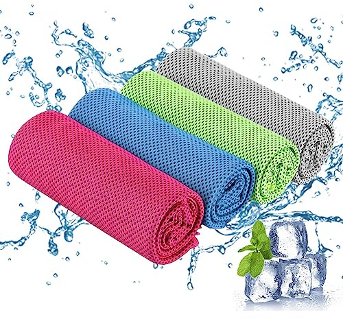 MUNSKT 4Pack Cooling Towel, 100x30 cm Ice Towel for Neck Instant Relief, Microfiber Quick Dry Soft Breathable Chilly Towel for Sports Golf Yoga Camping Running Gym