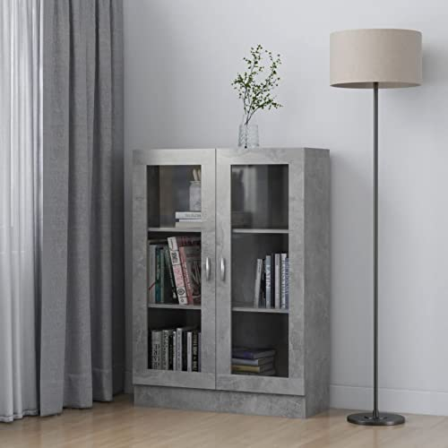 ZEYUAN Vitrinenschrank, Vitrine, Wandschrank, Schrank Regal, Glasregal, Glasvitrine Stehend, Eckvitrine, Manga Regal, Betongrau 82,5x30,5x115 cm Spanplatte