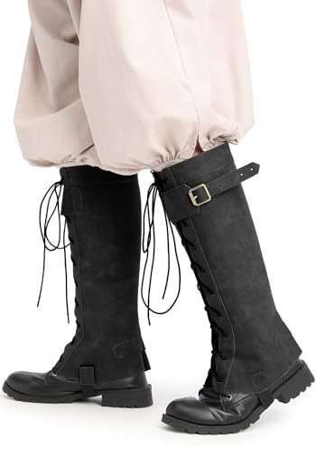 FURPHI Medieval Pirate Boot Covers Renaissance Steampunk Leg Covers Faux Leather Ren Faire Costume Accessories Black