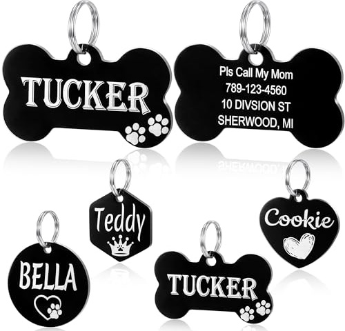 YEHANTI Hundemarke mit Gravur - Hundemarke Personalisiert mit Name, Telefonnummer, Adresse und musterungen, Edelstahl Namensschild für Hunde und Katzen mit Schöne Symbole (Knochen, Groß)