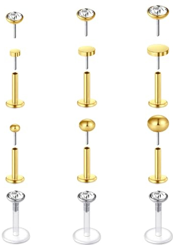 MODRSA 16G Piercing Naso Bottone Oro Acciaio Inossidabile Trago Piercing Piercing Labbro Barretta Diamacnte CZ Labret Piercing Corpo Bioflex 8mm