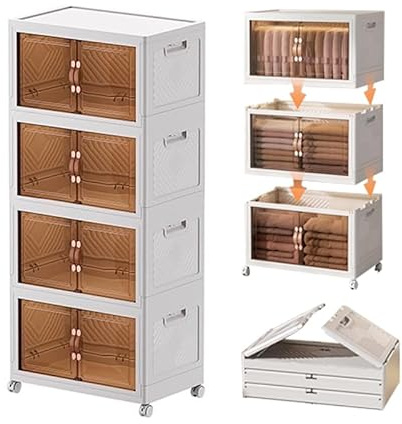 PAIDE P Armario Organizador Plegable. Despensa para Almacenaje de Cocina, Mueble apilable para Organizar Juguetes, Estantería Plegable para Calzado. (45 cm - 4 Compartimentos)