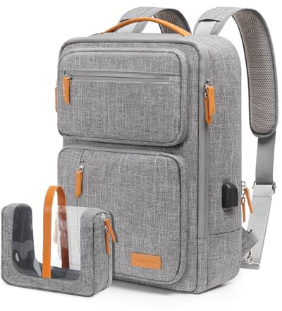 MOSISO Laptop Shoulder Backpack for Men Women 15.6 inch with USB Charging Port, 16 inch Laptop Bag, Carry On Daypack for Travel Work, 3 in 1 Flight Approved Computer Travel Backpack Toiletry Bag, Gray