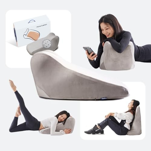 Vesta Keilkissen zum Liegen auf dem Bauch ideal für Workouts, Entspannung oder Meditation, Memory Foam neigendes Kissen oder Rückenlehnenkissen, Anpassung an Sitzen, Liegen und Dehnen - Space Grey