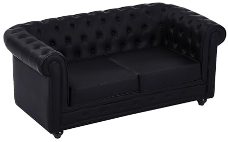 Vente-unique - Divano fisso 2 posti Chesterfield - similpelle - nero