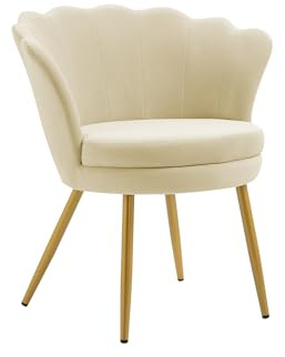 Poltrona Conchiglia Camera da Letto in Velluto Design Moderno, Sedia Classica con Gambe in Metallo Placcato Oro - Poltroncina per Salotto con Seduta Morbida Imbottita Modello Maddina - Beige