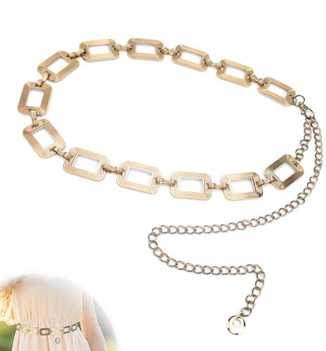 DEANKEJI Quadratischer Nietengürtel Damen, Gürtel Gold, Asymmetrisches Design Kettengürtel, kann als Geschenk für Ihre Verwandten, Liebhaber und Freunde Verwendet Werden